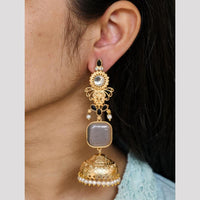 Maharani Jewels Inspired Gold Plated Pota Stone And Pearl Jhumki Earrings