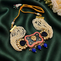 Maharani Jewels Royal Kundan Stone Pearl Meenakari Choker Necklace Set