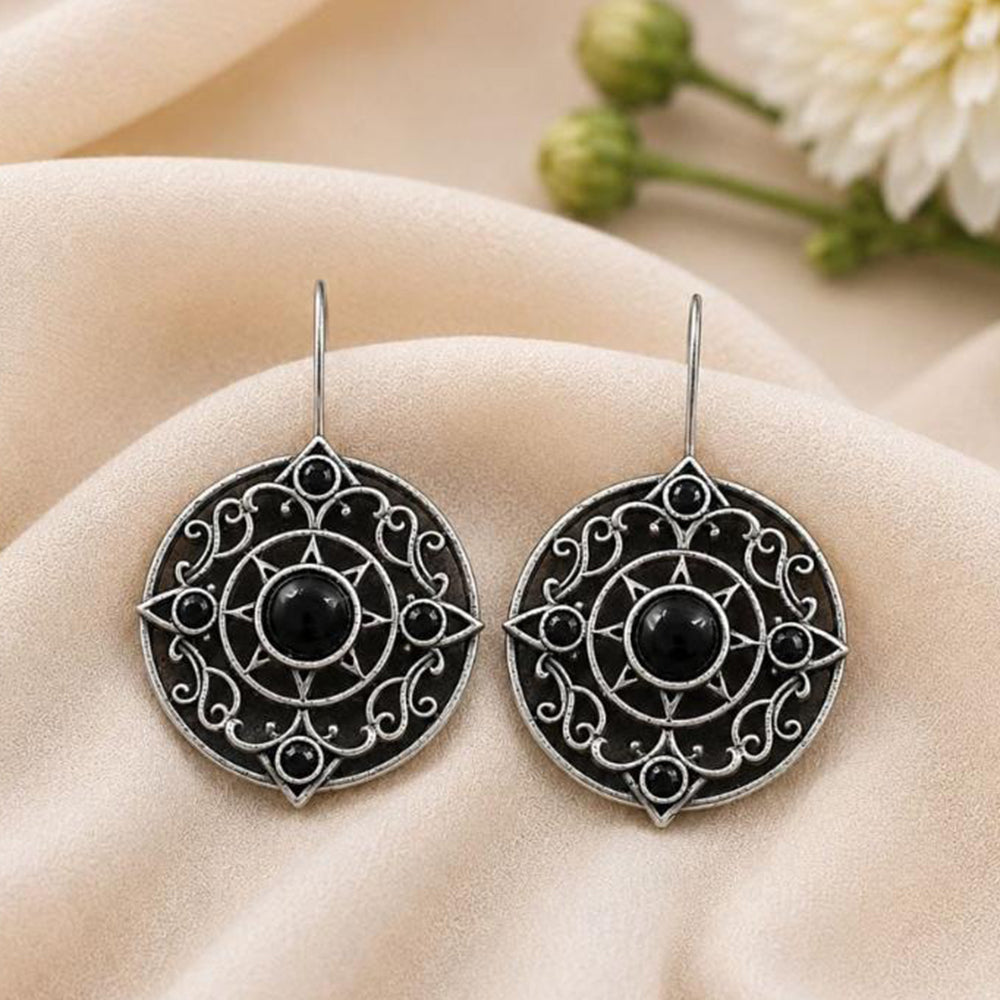 Maharani Jewels Heritage Oxidised Plated Pota Stone Stud Earrings