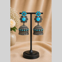 Maharani Jewels Inspired Oxidised Plated Pota Stone Jhumki Earrings