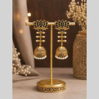 Maharani Jewels Inspired Gold Plated Pota Stone And Pearl Jhumki Earrings