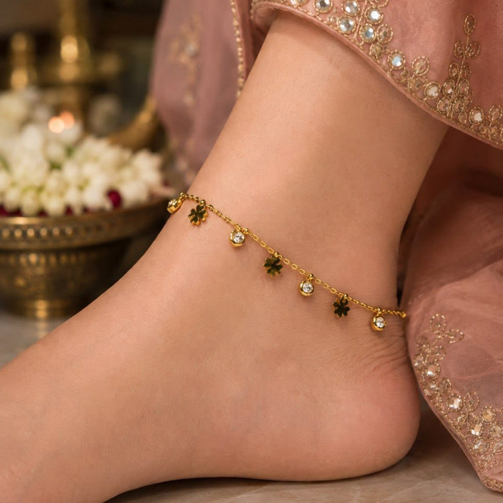 Maharani Jewels Golden Polish Heer Floral Anklet  