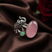 Maharani Jewels Oxidised Elephant Pota Stone Statement Ring