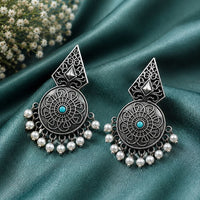 Maharani Jewels Inspired Oxidised Plated Pota Stone And Pearl Dangler Earrings