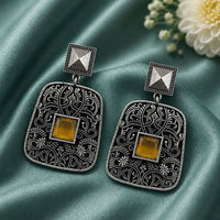 Maharani Jewels Inspired Oxidised Plated Pota Stone Dangler Earrings