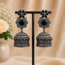 Maharani Jewels Inspired Oxidised Plated Pota Stone Jhumki Earrings