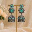 Maharani Jewels Inspired Oxidised Plated Pota Stone Jhumki Earrings