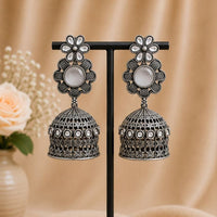 Maharani Jewels Inspired Oxidised Plated Pota Stone Jhumki Earrings