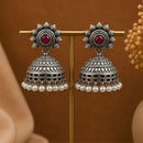 Maharani Jewels Inspired Oxidised Plated Pota Stone And Pearl Jhumki Earrings