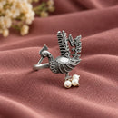 Maharani Jewels Oxidised Plated Peacock Pearl Statement Ring