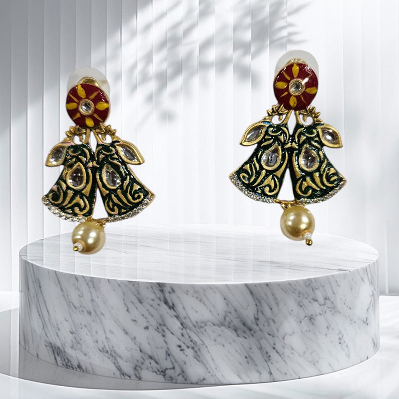 Nakoda Jewels Brass Gold Plated Meenakari Dangler Earrings