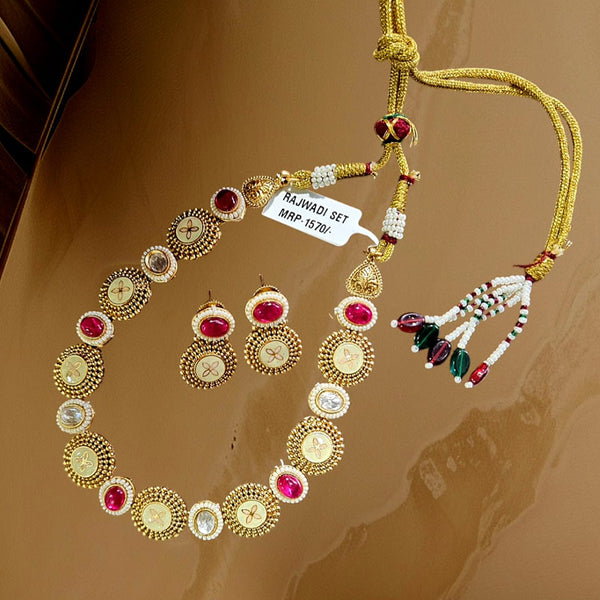 Nakoda Jewels Brass Copper Gold Plated Pota Stone  Necklace Set