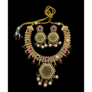 Nakoda Jewels Brass Copper Gold Plated Pota Stone And Pearls Necklace Set