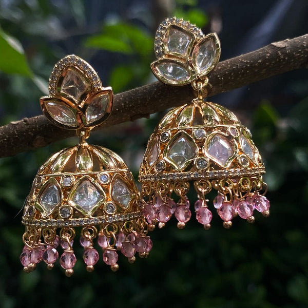 Prime Kundan Jewellery Gold Plated Polki Kundan Jhumki Earrings