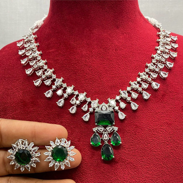 Prime Kundan Jewellery Silver Plated AD Stone Necklace Set