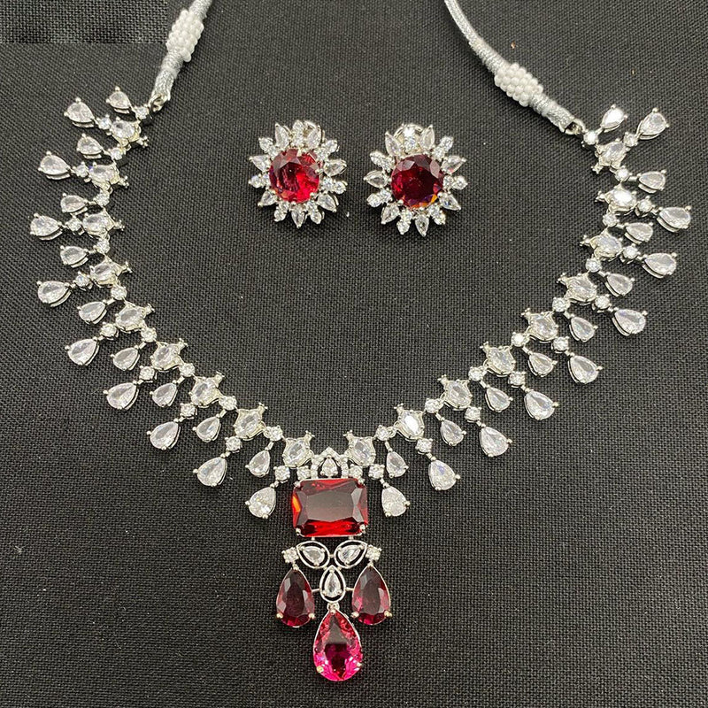 Prime Kundan Jewellery Silver Plated AD Stone Necklace Set