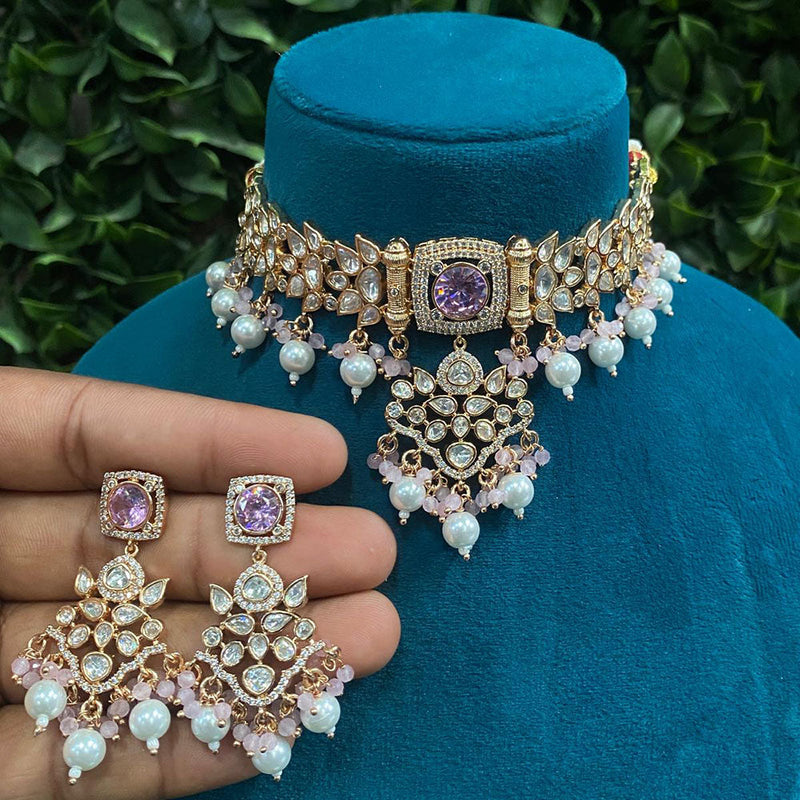 Prime Kundan Jewellery Gold Plated Polki Kundan And Pearls Choker Necklace Set