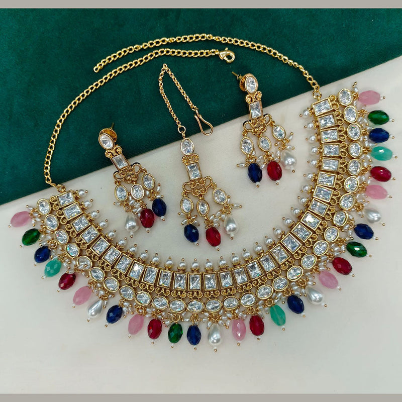 Royal Kundan Jewellery Gold Plated Polki Kundan And Beads Necklace Set