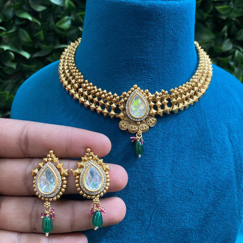 Prime Kundan Jewellery Gold Plated Polki Kundan Necklace Set