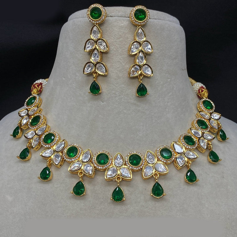 Prime Kundan Jewellery Gold Plated Polki Kundan And Austrian Stone Necklace Set