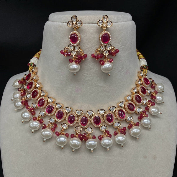 Prime Kundan Jewellery Gold Plated Polki Kundan And Beads Necklace Set