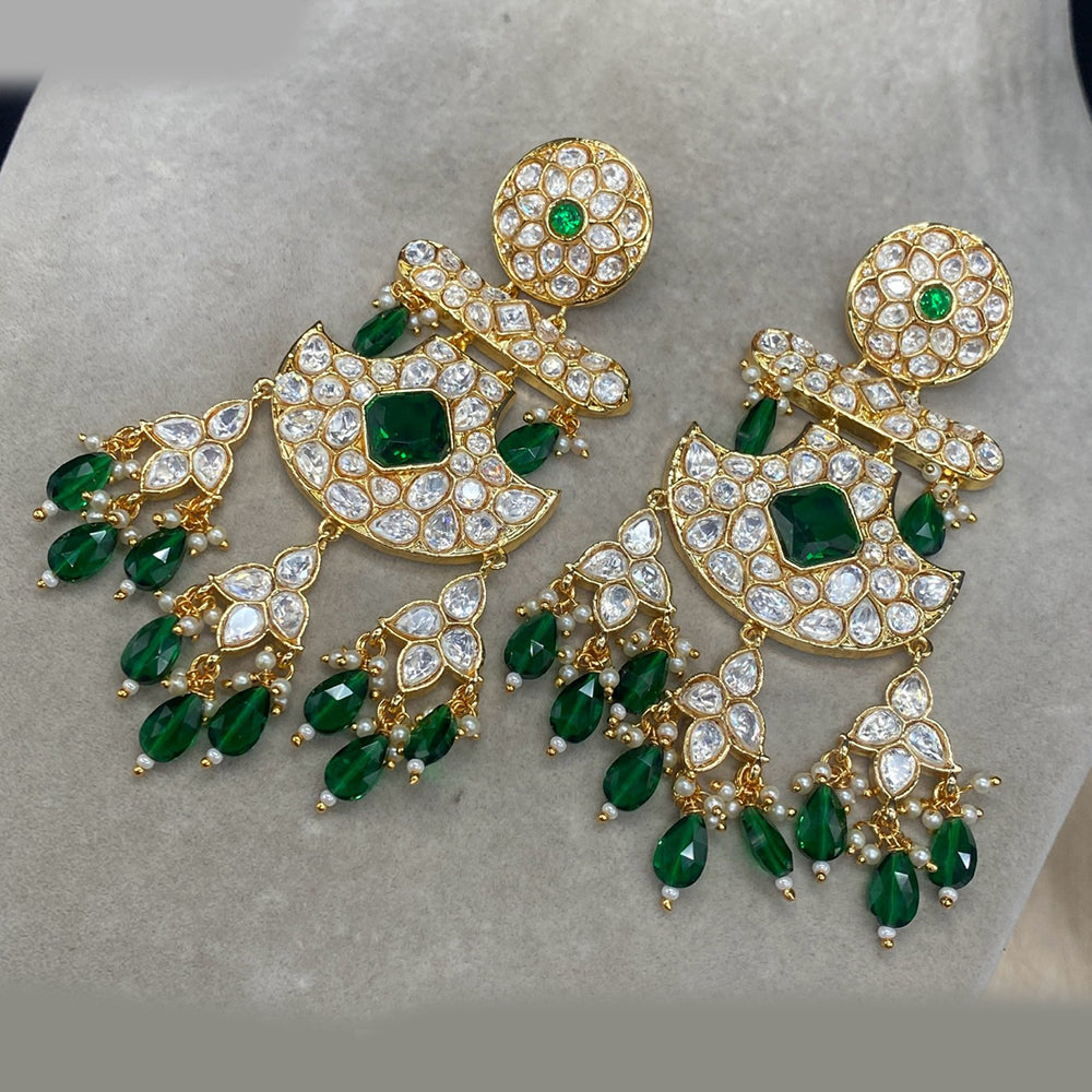 Royal Kundan Jewellery Gold Plated Polki  Kundan And Beads  Dangler Earrings
