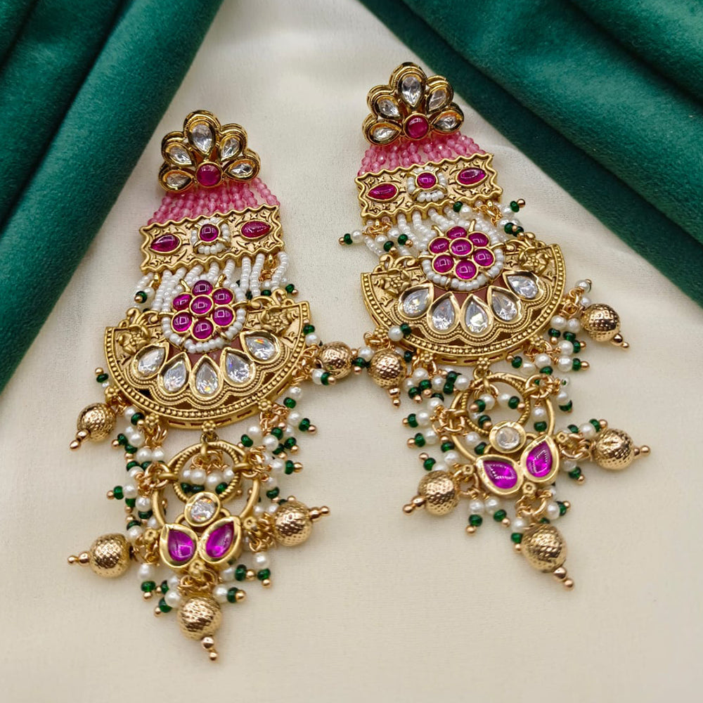 Royal Kundan Jewellery Gold Plated Kundan Stone And Pearls Dangler Earrings