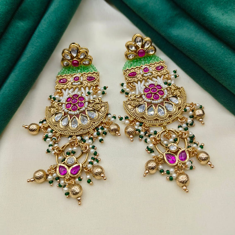 Prime Kundan Jewellery Gold Plated Kundan Stone And Pearls Dangler Earrings