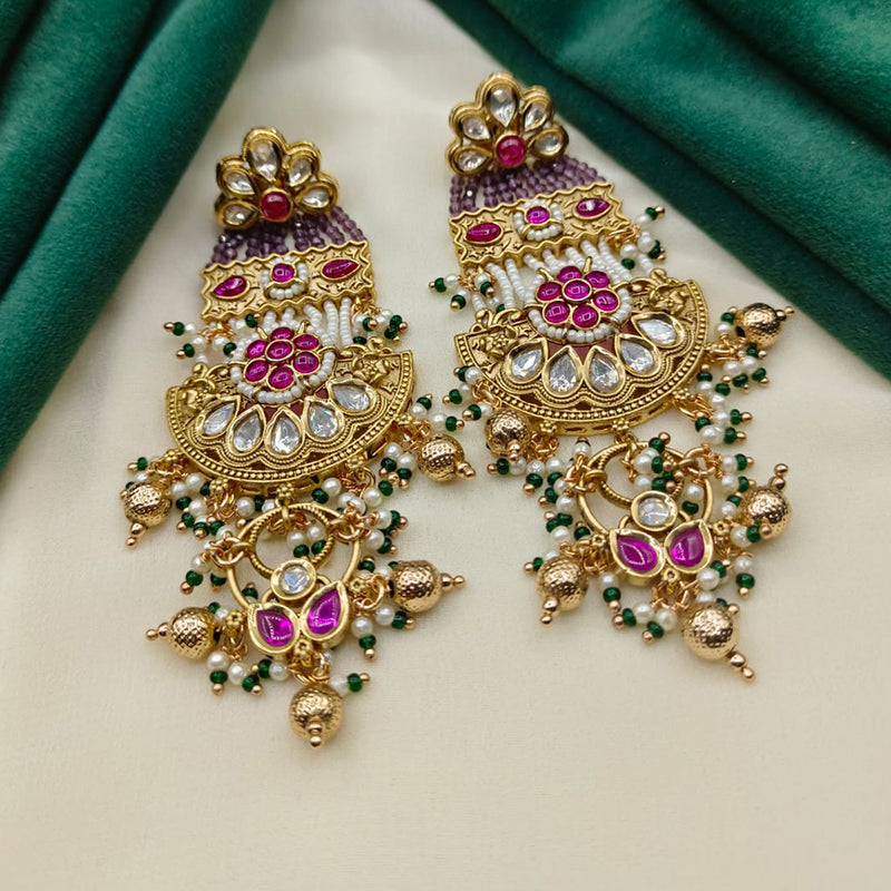 Prime Kundan Jewellery Gold Plated Kundan Stone And Pearls Dangler Earrings