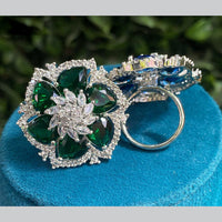 Royal Kundan Jewellery Silver Plated Crystal Stone Finger Ring