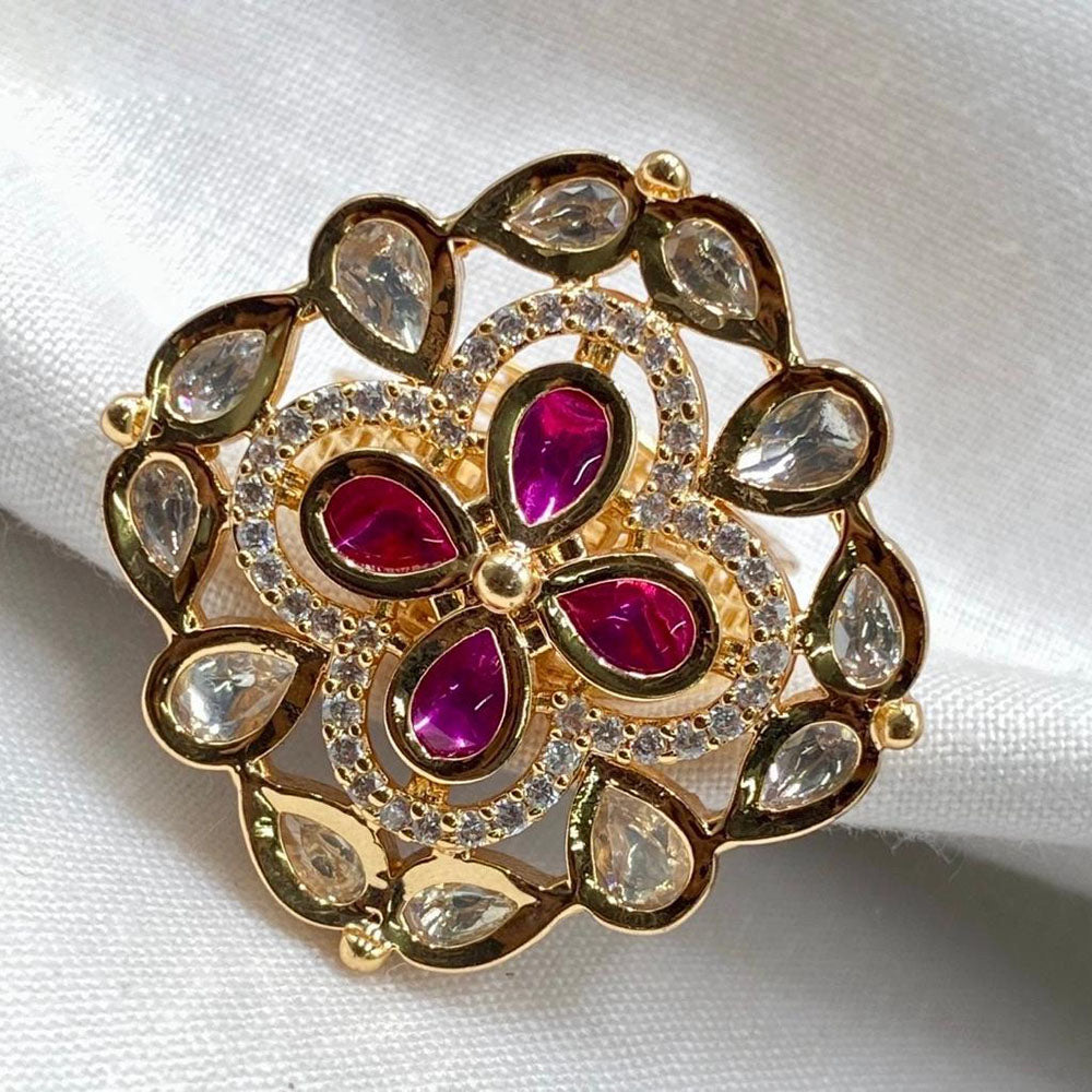 Royal Kundan Jewellery Gold Plated Crystal Stone Finger Ring