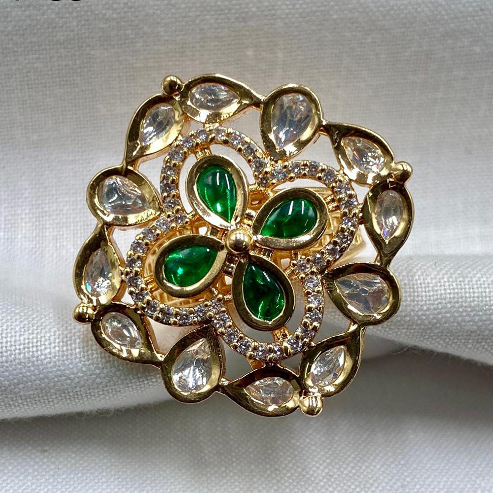 Royal Kundan Jewellery Gold Plated Crystal Stone Finger Ring