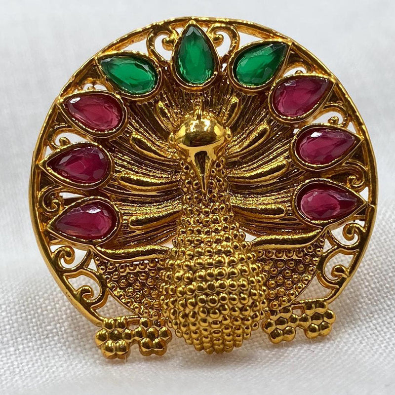 Prime Kundan Jewellery Gold Plated Crystal Stone Peacock Finger Ring