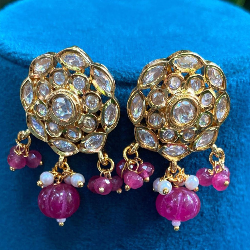 Royal Kundan Jewellery Gold Plated Crystal Stone And Beads Dangler Earrings