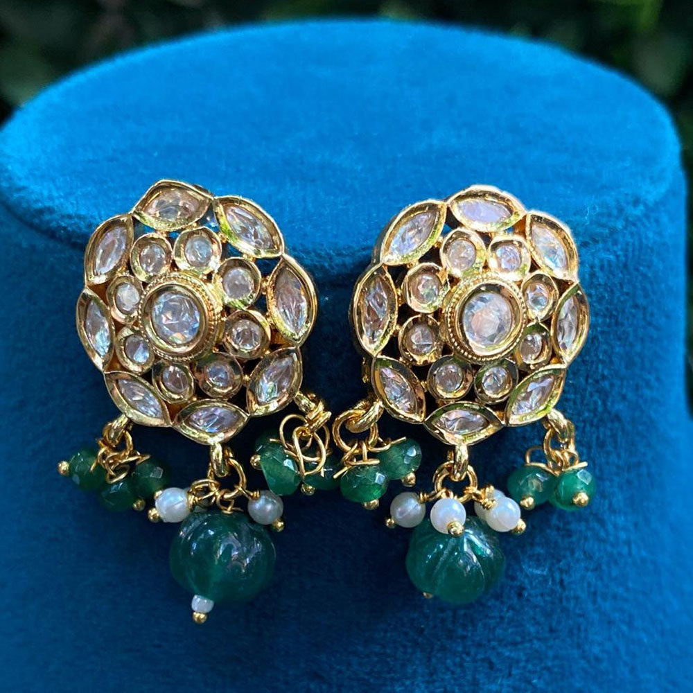 Royal Kundan Jewellery Gold Plated Crystal Stone And Beads Dangler Earrings