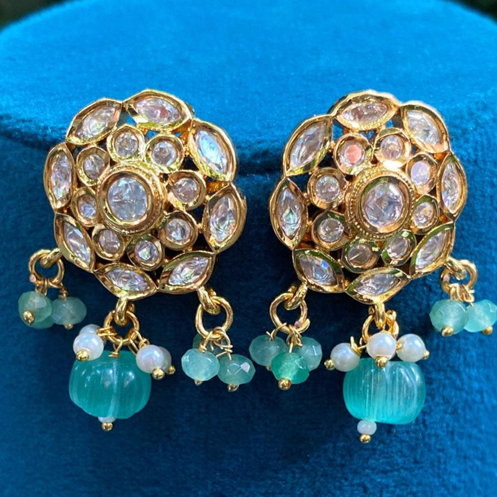 Royal Kundan Jewellery Gold Plated Crystal Stone And Beads Dangler Earrings