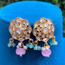 Royal Kundan Jewellery Gold Plated Crystal Stone And Beads Dangler Earrings