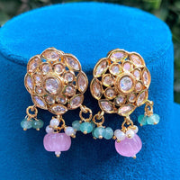 Royal Kundan Jewellery Gold Plated Crystal Stone And Beads Dangler Earrings