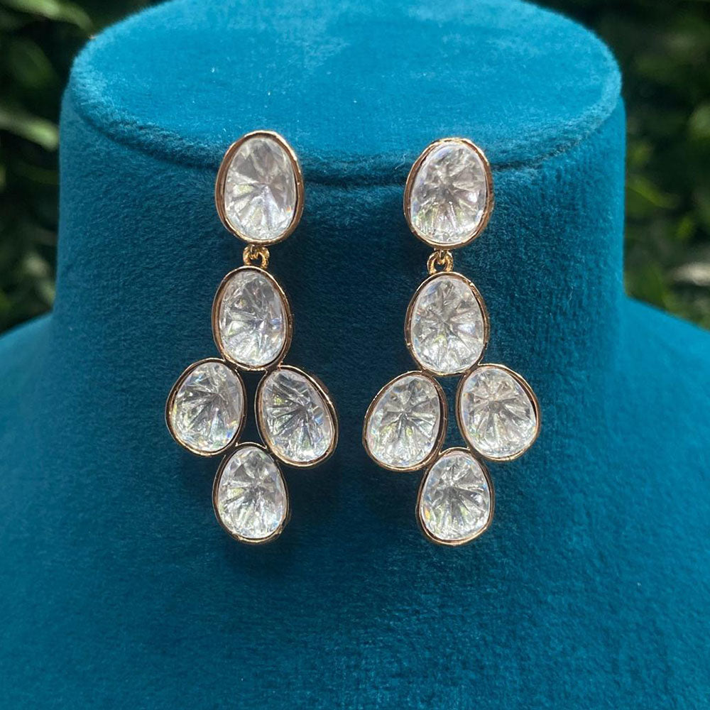 Royal Kundan Jewellery Gold Plated Crystal Stone Dangler Earrings