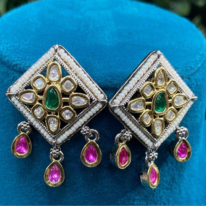 Prime Kundan Jewellery Gold Plated Crystal Stone And Pearls Dangler Earrings