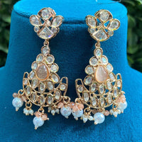 Royal Kundan Jewellery Gold Plated Crystal Stone And Pearls Dangler Earrings