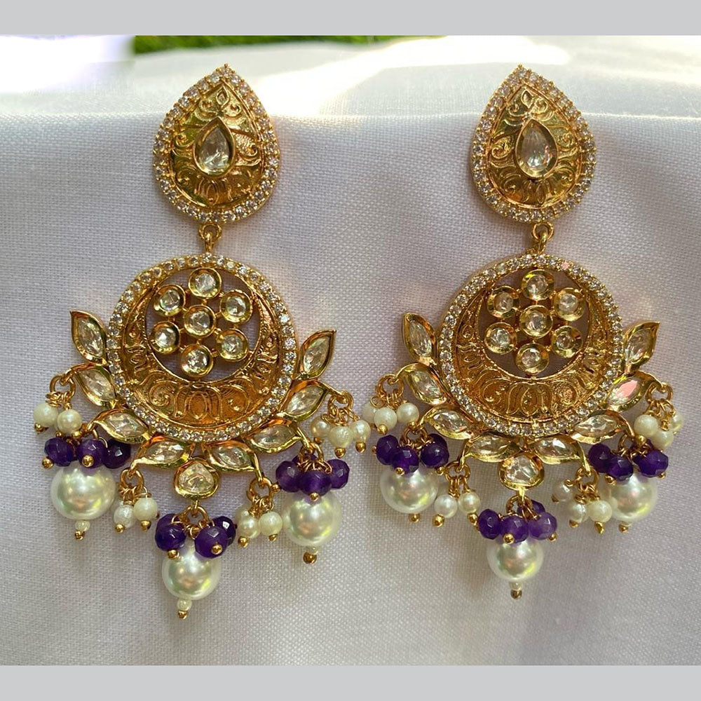 Royal Kundan Jewellery Gold Plated Crystal Stone And Beads Dangler Earrings