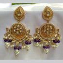 Royal Kundan Jewellery Gold Plated Crystal Stone And Beads Dangler Earrings