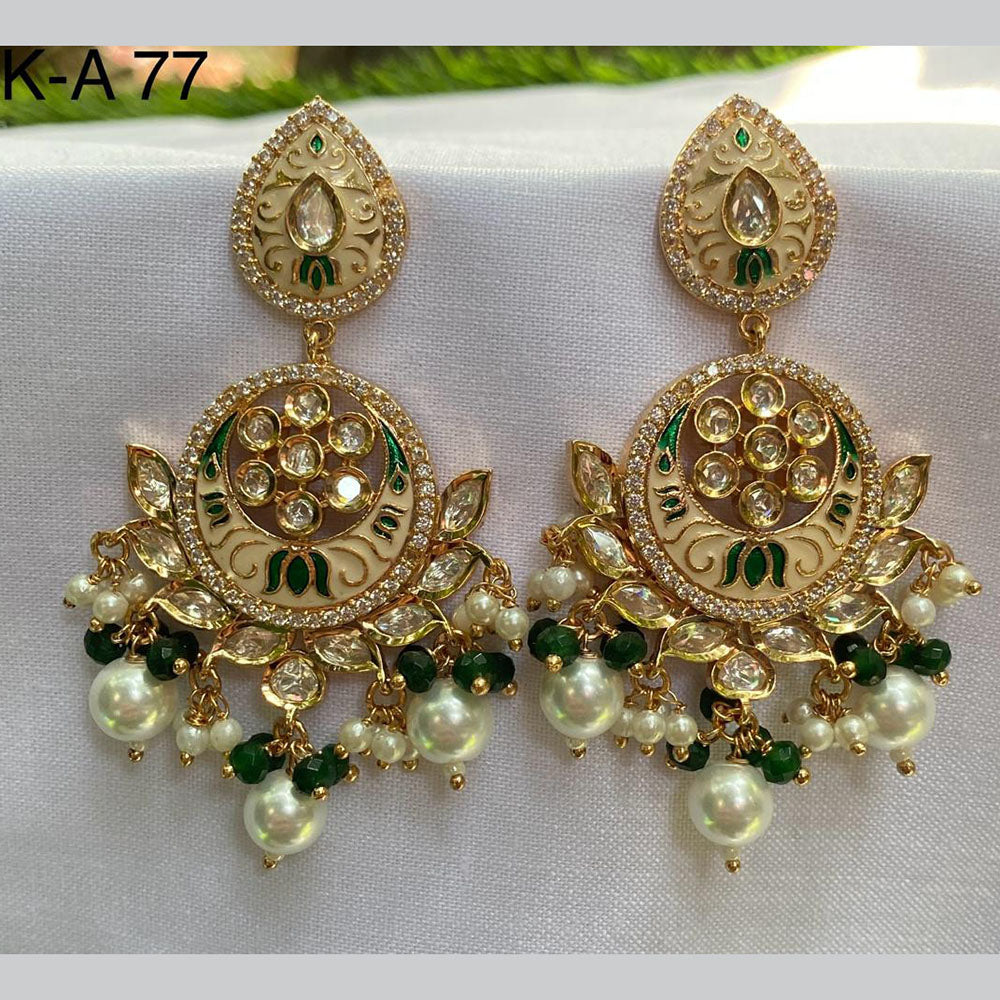 Royal Kundan Jewellery Gold Plated Crystal Stone And Beads Dangler Earrings