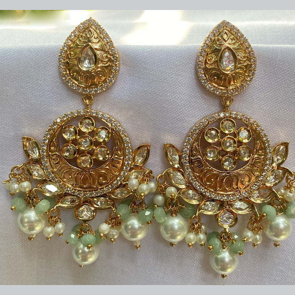 Royal Kundan Jewellery Gold Plated Crystal Stone And Beads Dangler Earrings