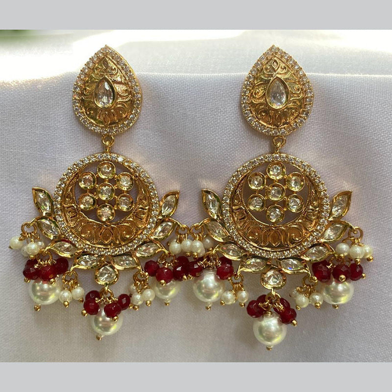 Prime Kundan Jewellery Gold Plated Crystal Stone And Beads Dangler Earrings