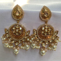 Royal Kundan Jewellery Gold Plated Crystal Stone And Beads Dangler Earrings