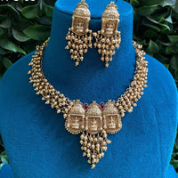 Royal Kundan Jewellery Gold Plated Pearls Temple Necklace Set
