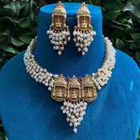 Royal Kundan Jewellery Gold Plated Pearls Temple Necklace Set
