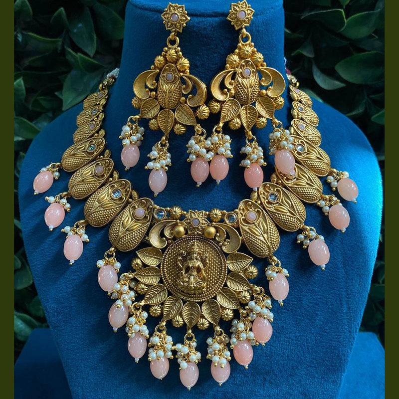 Prime Kundan Jewellery Gold Plated Pota Stone And Beads Temple Necklace Set